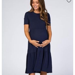 Pinkblush maternity navy blue tiered dress size M.